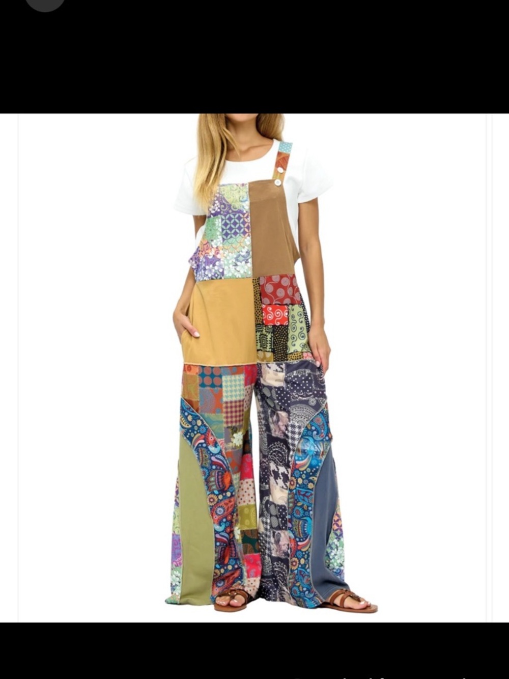 Patchwork Wide-Leg Overalls Jumpsuit - Multicolor